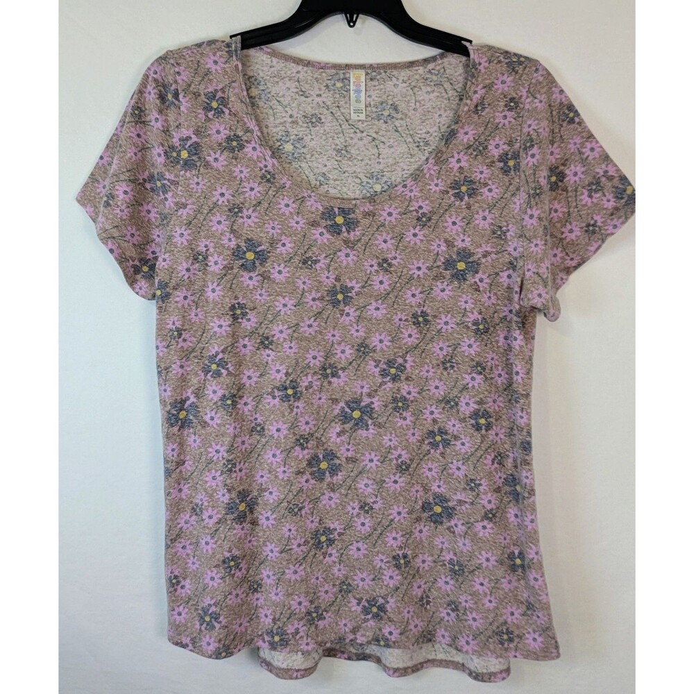 LuLaRoe Womens XL Floral Scoop Neck Short Sleeve T-Shirt Purple Brown